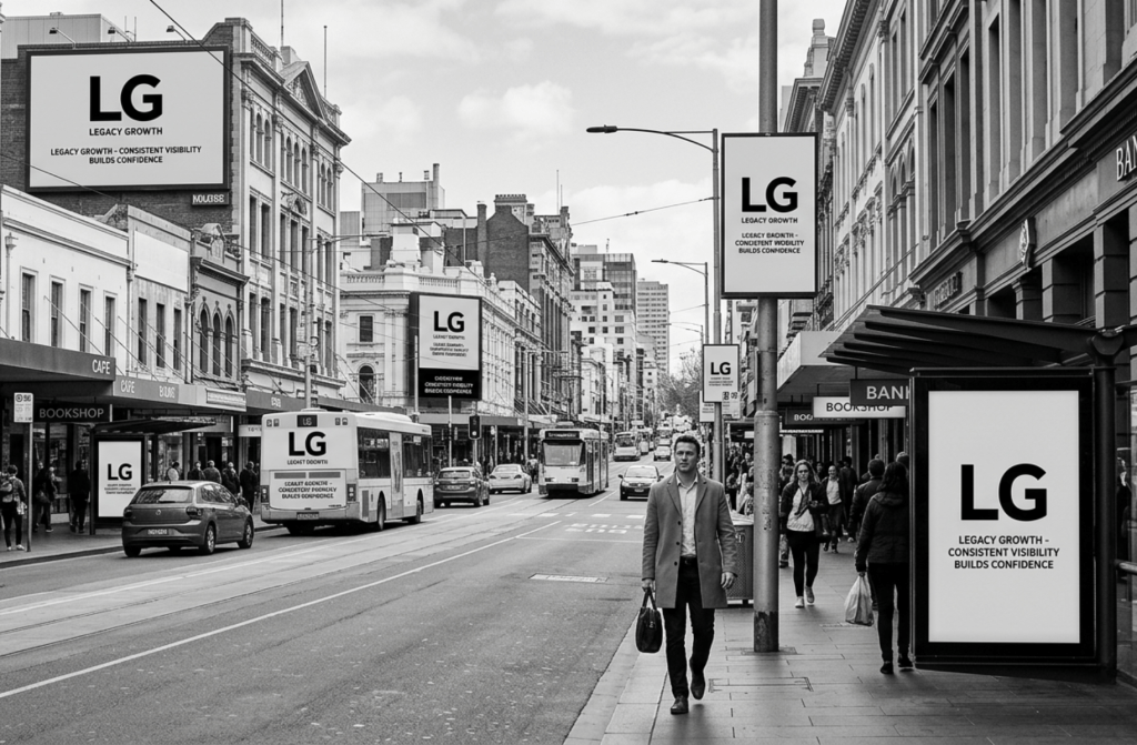 Graphic representing the mere exposure effect through consistent brand visibility and repetition