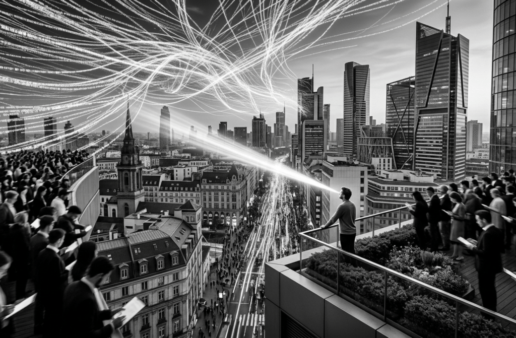 Conceptual image representing original human insight standing out against a background of generic AI-generated noise